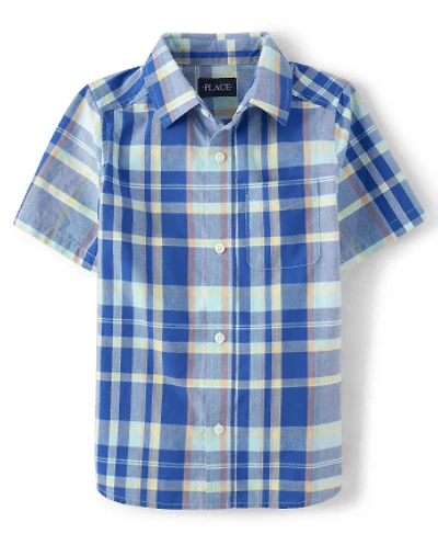 Boys Plaid Poplin Button Up Shirt