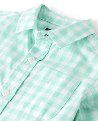 Baby And Toddler Boys Long Sleeve Gingham Poplin Button Up Shirt