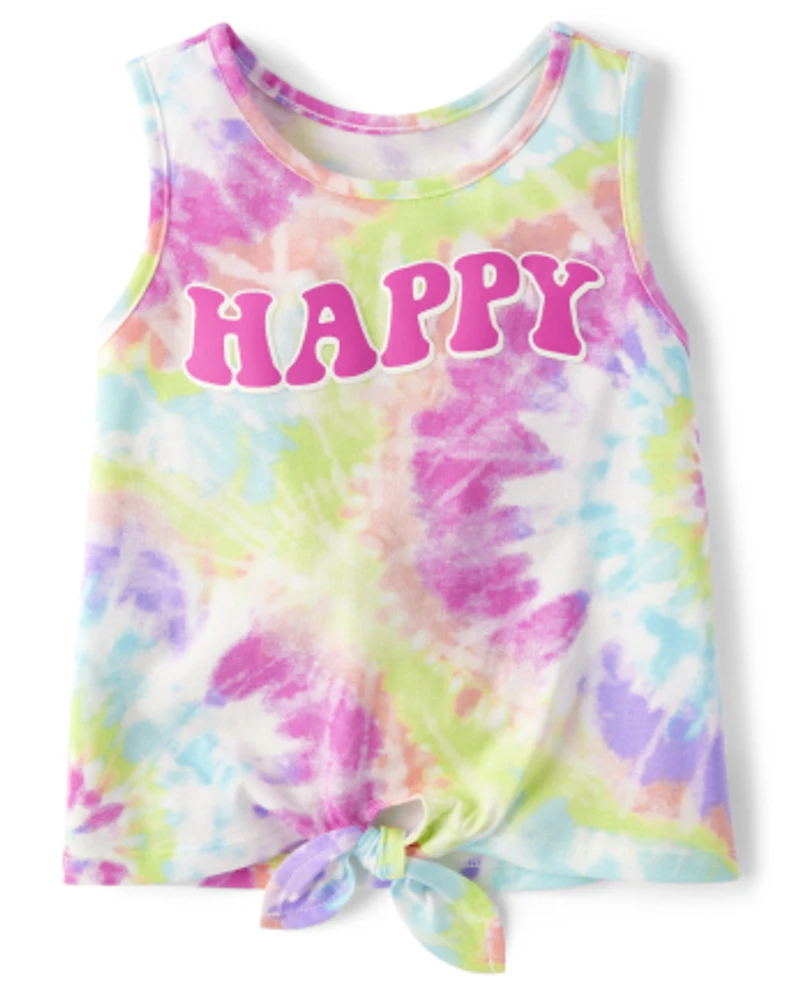 Baby And Toddler Girls Rainbow Tie Dye Happy Tank Top