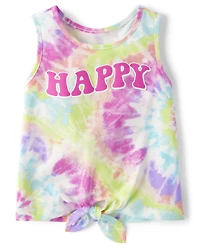 Baby And Toddler Girls Rainbow Tie Dye Happy Tank Top