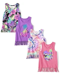 Lot de 4 débardeurs à franges tropicales pour filles