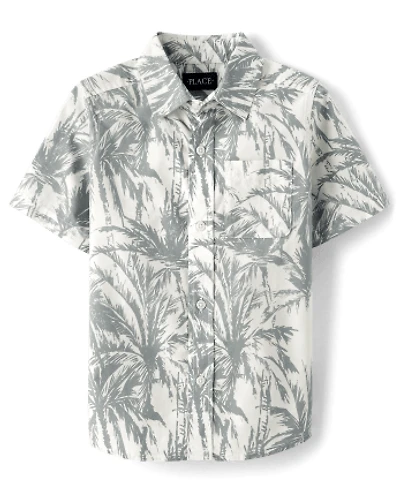 Boys Matching Family Palm Tree Poplin Button Up Shirt
