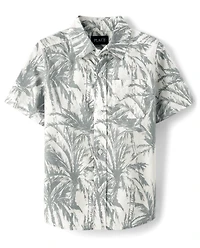Boys Matching Family Palm Tree Poplin Button Up Shirt