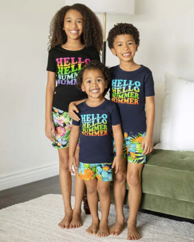Baby And Toddler Girls Hello Summer Snug Fit Cotton Pajamas