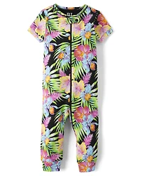 Baby And Toddler Girls Tropical Snug Fit Cotton One Piece Pajamas