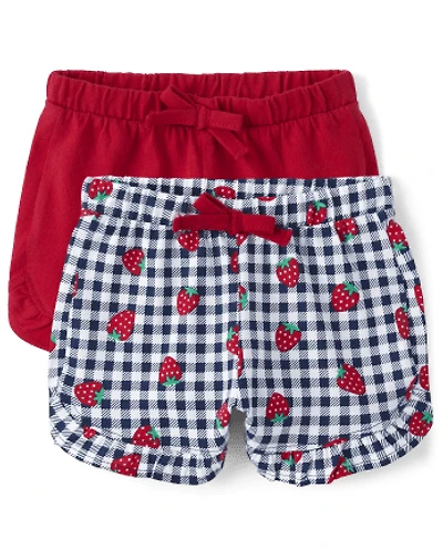 Baby Girls Gingham Strawberry Ruffle Shorts 2-Pack
