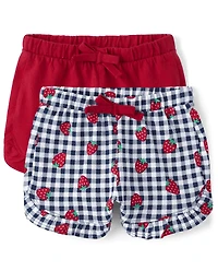 Baby Girls Gingham Strawberry Ruffle Shorts 2-Pack