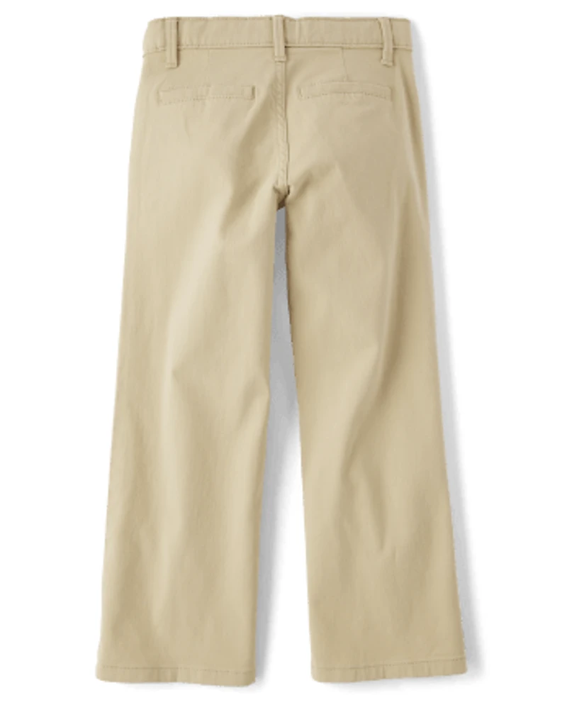 Girls Uniform Stretch Wide Leg Chino Pants
