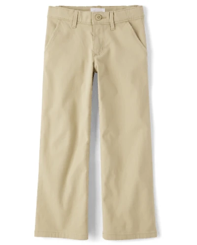 Girls Uniform Stretch Wide Leg Chino Pants