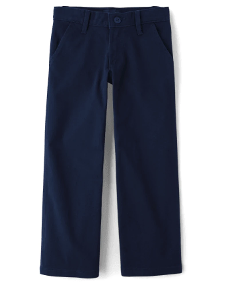 Girls Uniform Stretch Wide Leg Chino Pants
