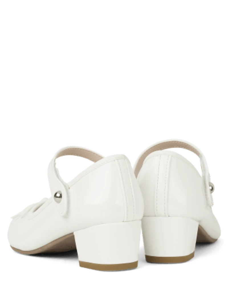 Girls Bow Faux Patent Leather Low Heel Shoes