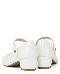 Girls Bow Faux Patent Leather Low Heel Shoes