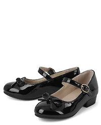Toddler Girls Bow Faux Patent Leather Low Heel Shoes