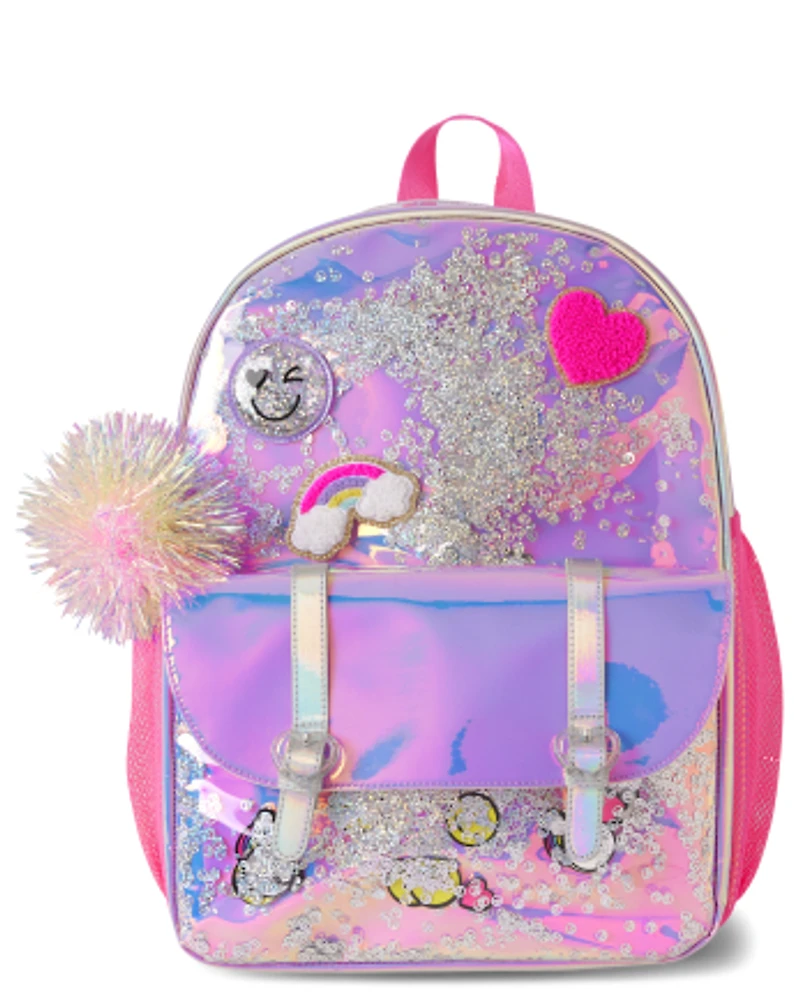 Girls Holographic Shakey Happy Face Backpack