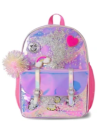 Girls Holographic Shakey Happy Face Backpack