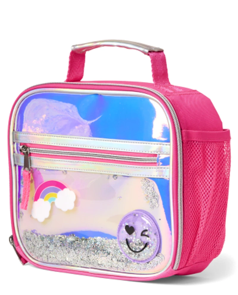 Girls Holographic Shakey Happy Face Lunchbox