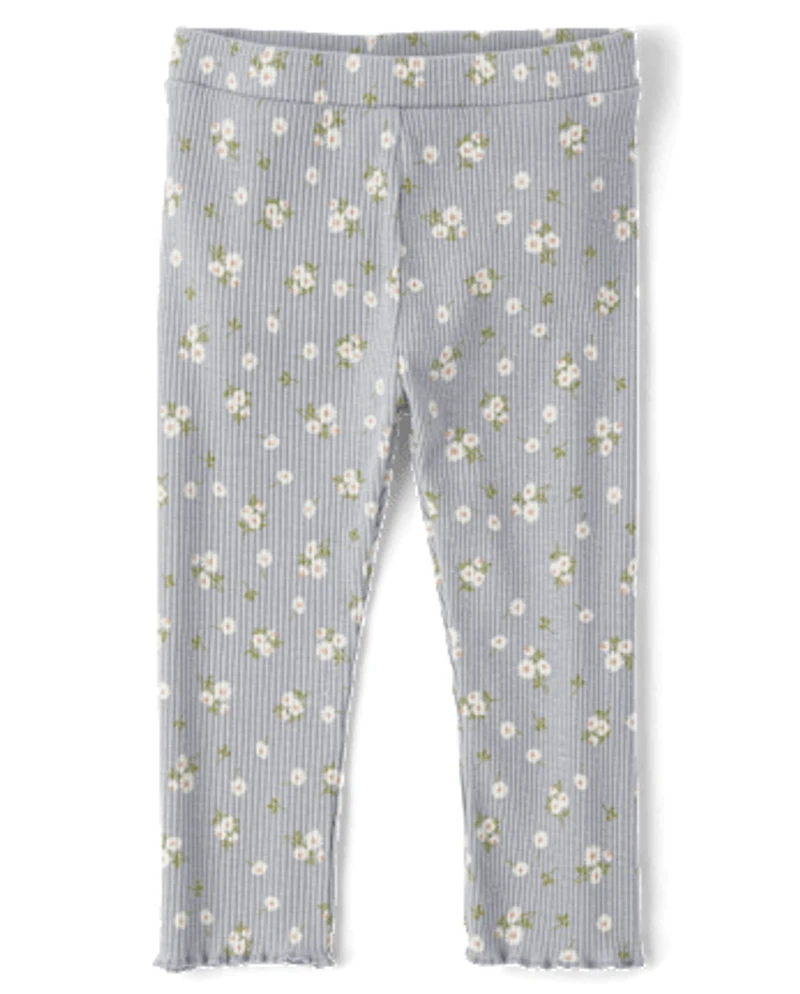 Leggings côtelés à fleurs pour petites filles