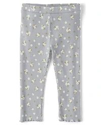 Leggings côtelés à fleurs pour petites filles