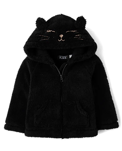 Toddler Girls Cat Sherpa Zip Up Hoodie