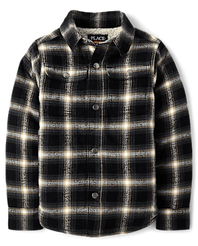 Boys Plaid Sherpa Lined Shacket