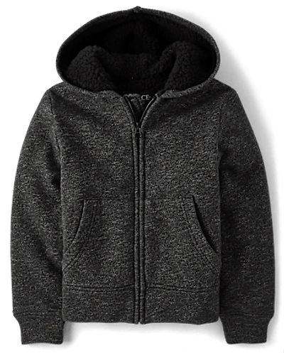 Boys Fleece Sherpa Lined Zip Up Hoodie