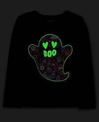 Girls Glow Ghost Boo Graphic Tee