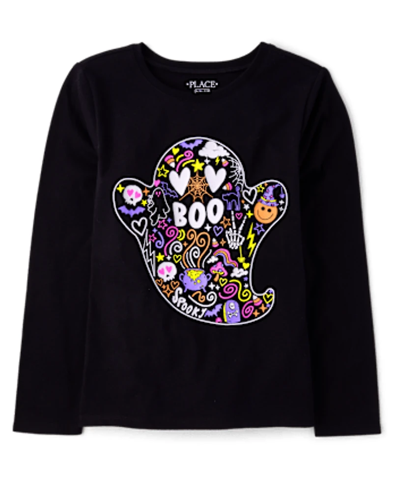 Girls Glow Ghost Boo Graphic Tee