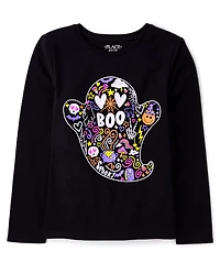 Girls Glow Ghost Boo Graphic Tee