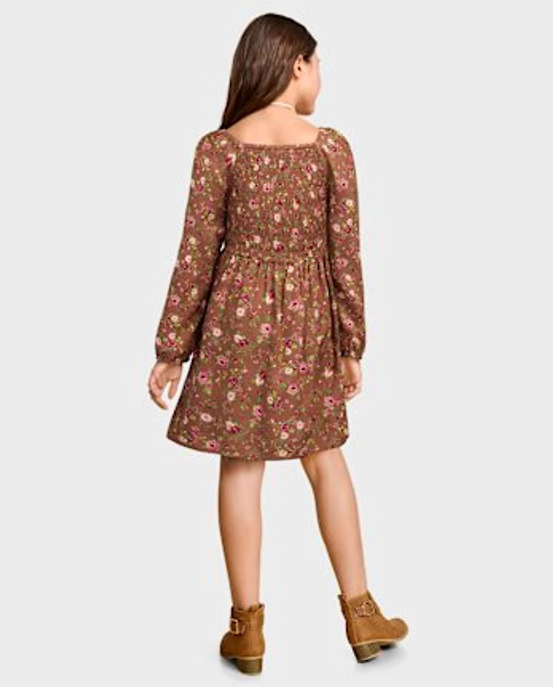 Robe smockée à fleurs pour fille