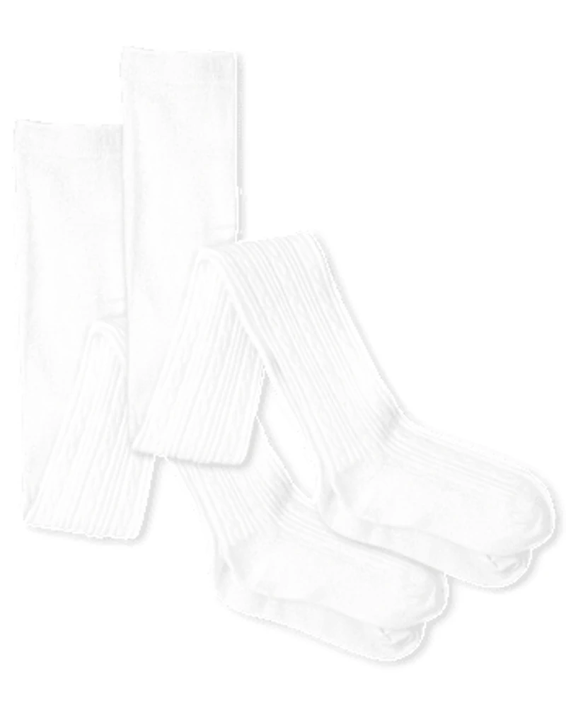 Girls Cable Knit Tights 2-Pack
