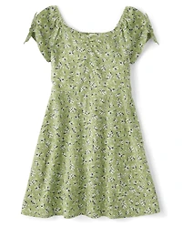 Robe fleurie à manches nouées pour fille