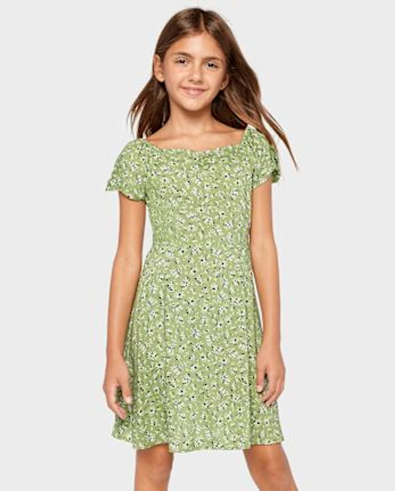 Robe fleurie à manches nouées pour fille
