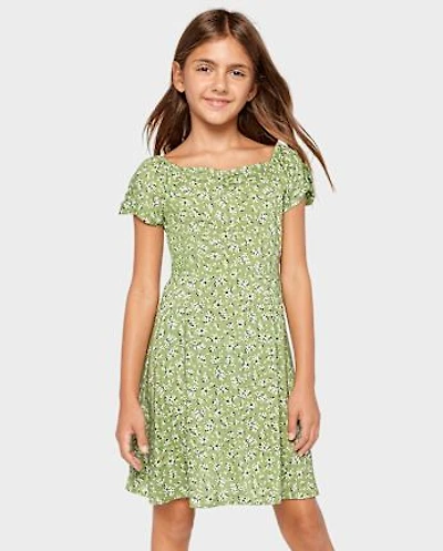 Robe fleurie à manches nouées pour fille