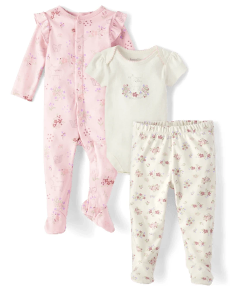 Ensemble 3 pièces pour bébé fille motif cerf fleuri « Take Me Home »