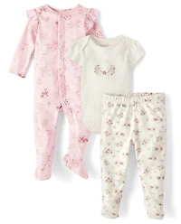 Ensemble 3 pièces pour bébé fille motif cerf fleuri « Take Me Home »
