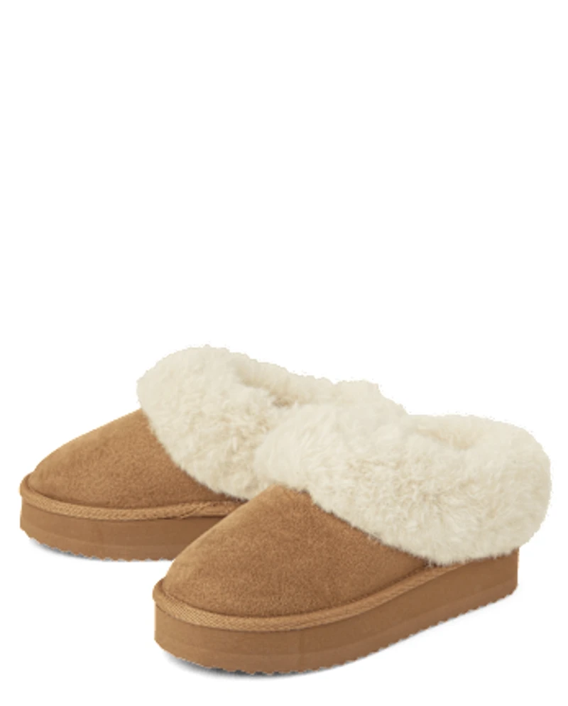 Girls Platform Teddy Slip Ons