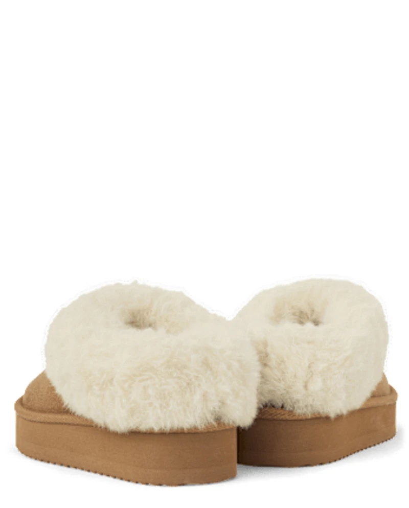 Girls Platform Teddy Slip Ons