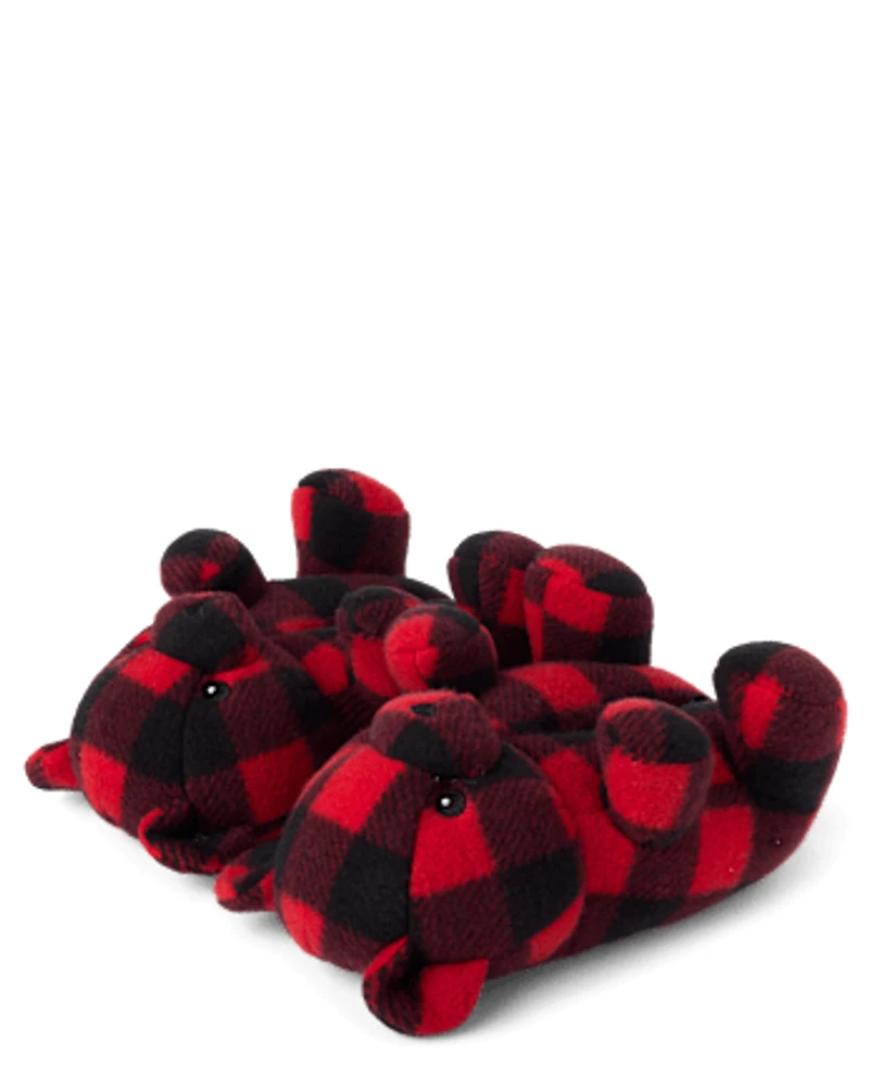Toddler Matching Family Buffalo Plaid Bear Slippers