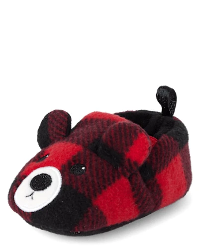 Baby Matching Family Buffalo Plaid Bear Slippers