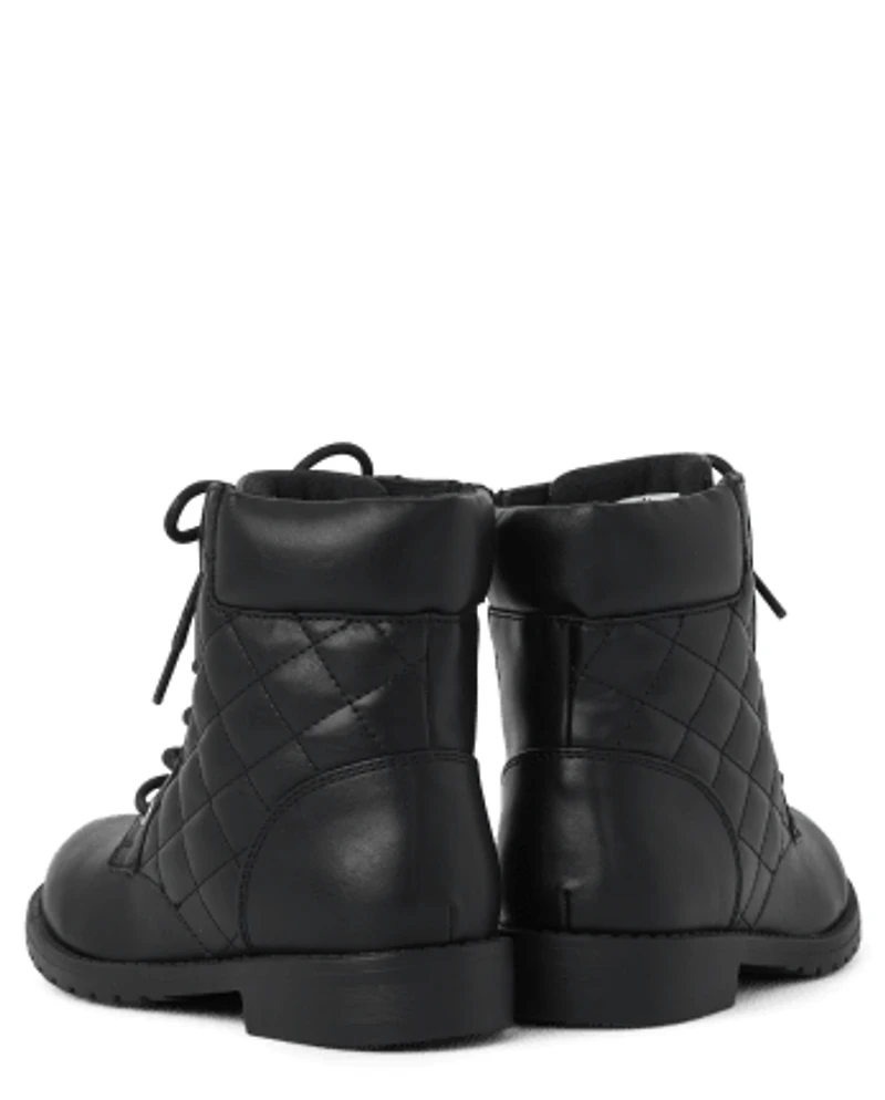 Girls Quilted Lace Up Booties