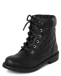 Girls Quilted Lace Up Booties