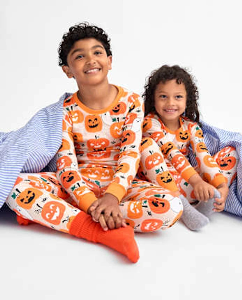 Kids Glow Pumpkin Snug Fit Cotton Pajamas