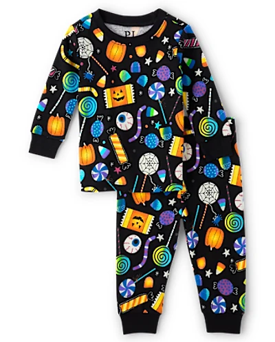 Pyjama ajusté en coton pour bébé et tout-petit, motif bonbons d'Halloween phosphorescents