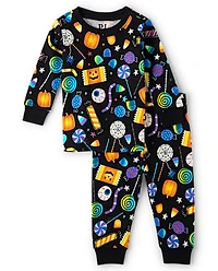 Pyjama ajusté en coton pour bébé et tout-petit, motif bonbons d'Halloween phosphorescents
