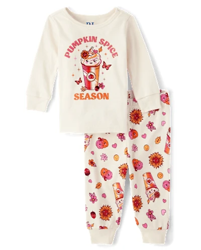 Pyjama ajusté en coton pour bébé et petite fille, motif citrouille épices