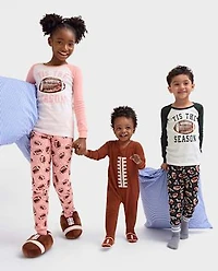 Baby And Toddler Matching Family Football Microfleece Footed One Piece Pajamas