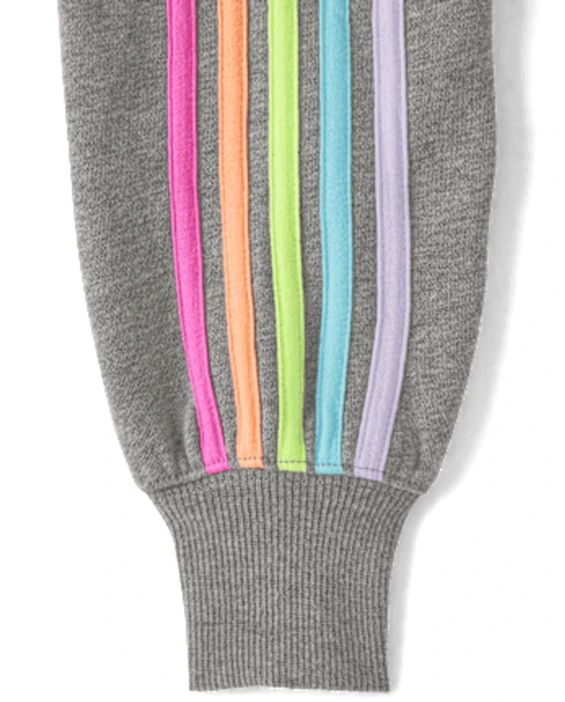 Girls Side Stripe Fleece Cropped Zip Up Hoodie