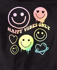 Girls Rainbow Happy Vibes Fleece Cropped Zip Up Hoodie