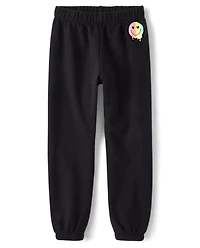 Girls Rainbow Happy Face Fleece Jogger Pants