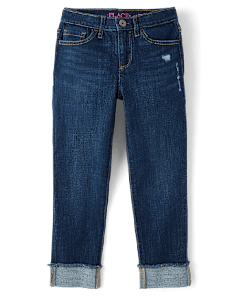 Girls Roll Cuff Straight Jeans